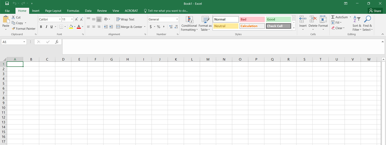Microsoft Excel new document screen