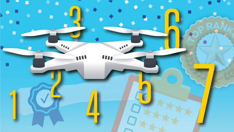 Drone with awards and numbers one through seven