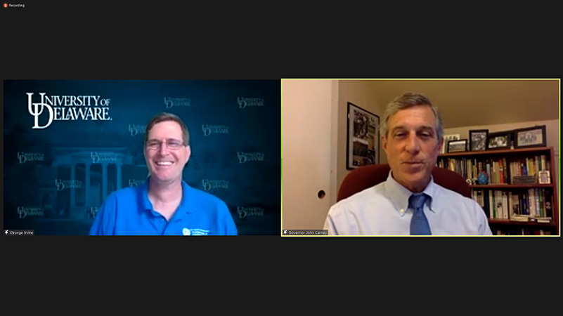 George Irvine and Gov. John Carney on Zoom call