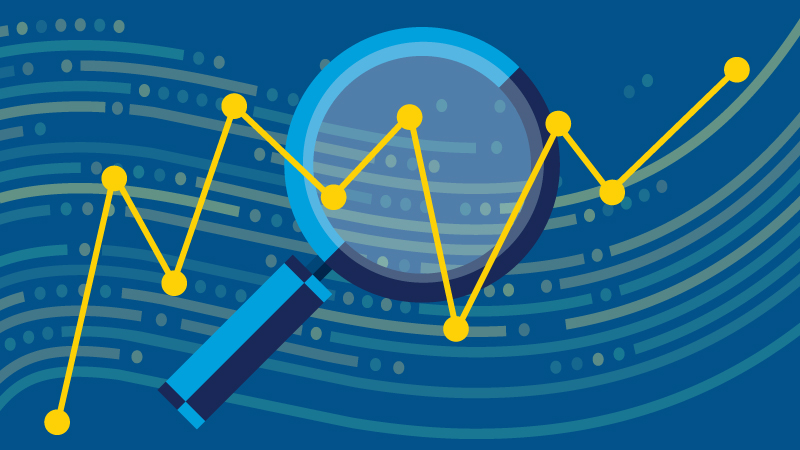 Drawing of magnifying glass examining data points