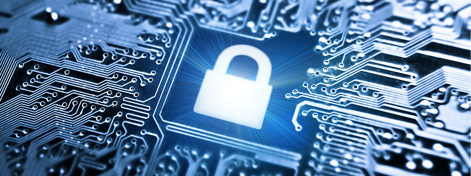 Graphic symbol of a lock on a computer circuit board