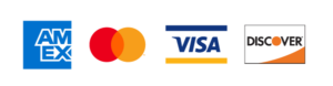 Pay with AMEX, Mastercard, Visa, or Discover