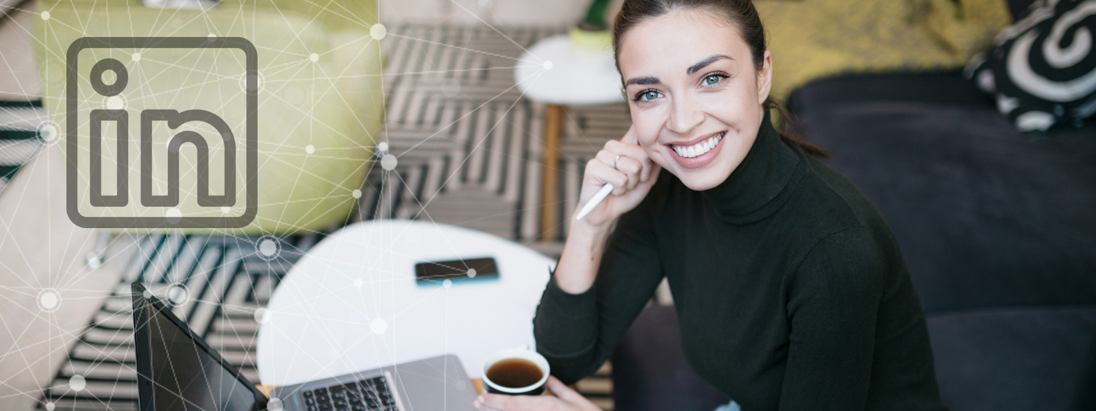 Digital marketing professional working at a laptop.