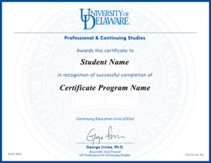 UD PCS sample certificate