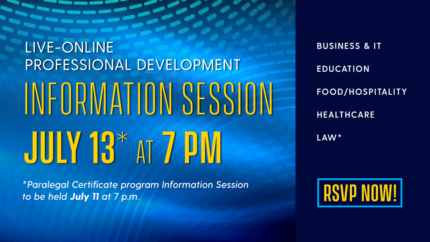 Free Online Professional Development Information Session, July 13 at 7 pm