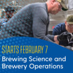 Teacher and student get some hands-on experience in a brewery.