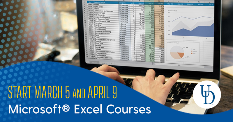 fingers type on computer keyboard as scree shows an Excel spreadsheet