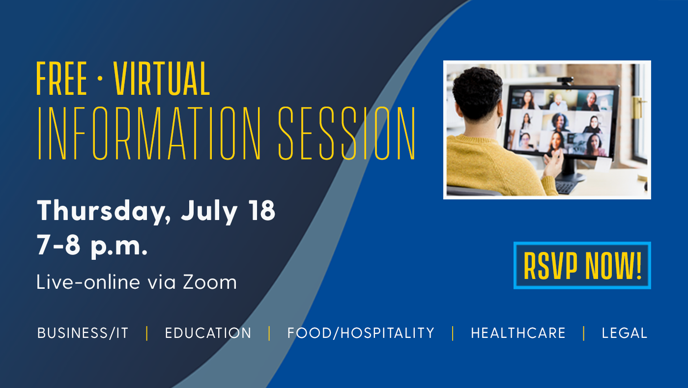 Graphic - Free Virtual Information Session July 18 via Zoom
