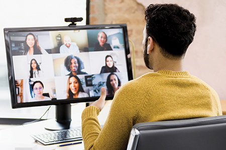 young professional giving a presentation during an online meeting